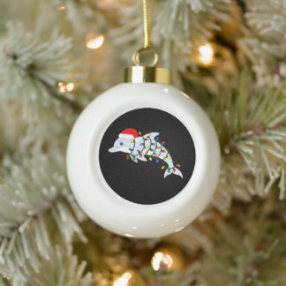 Weihnachtsdelfin Santa Hut Feiertagslichter Ozean Keramik Kugel-Ornament