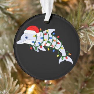 Weihnachtsdelfin Santa Hut Feiertagslichter Ozean Ornament