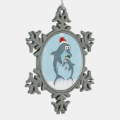 Weihnachtsdelphine Schneeflocken Zinn-Ornament (Links)