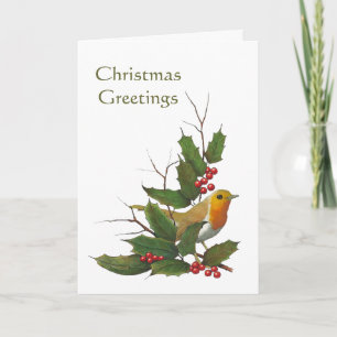 Weihnachtsdesign: Englisch Robin, Holly, Berries Feiertagskarte