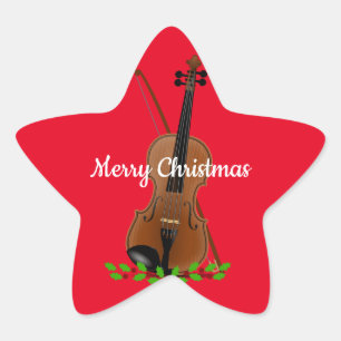 Weihnachtsdesign für Violine und Bow Stern-Aufkleber
