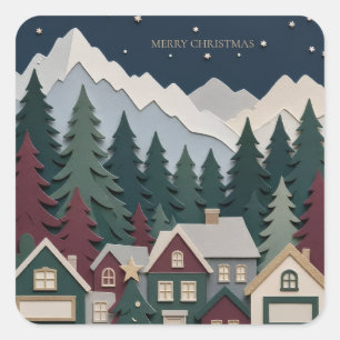 Weihnachtsdesign, geschichtetes Papier-Schnitt Win Quadratischer Aufkleber