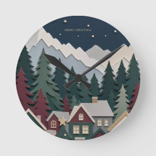 Weihnachtsdesign, geschichtetes Papier-Schnitt Win Runde Wanduhr