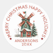 Weihnachtsdesign in Kleinstadt Runder Aufkleber (Vorderseite)