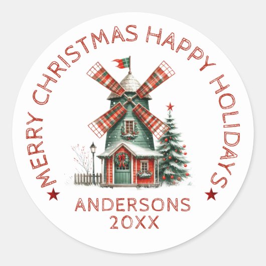 Weihnachtsdesign in Kleinstadt Runder Aufkleber (Vorderseite)