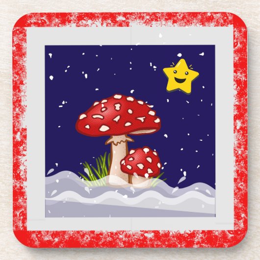 Weihnachtsdesign Pilze Getränkeuntersetzer (Vorderseite)