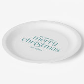 Weihnachtsdesign Türkise Retro Typografie Pappteller (Schrägansicht)