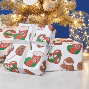 Weihnachtsdesserts und Socken Verpackungspapier Geschenkpapier