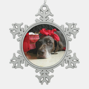 Weihnachtsdeutscher kurzhaariger Zeiger Schneeflocken Zinn-Ornament