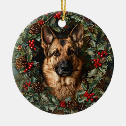 Weihnachtsdeutscher Schäferhund Keramik Ornament (Vorne)