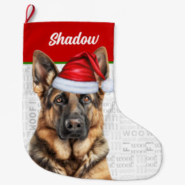 Weihnachtsdeutscher Schäferhund mit Hundename Großer Weihnachtsstrumpf