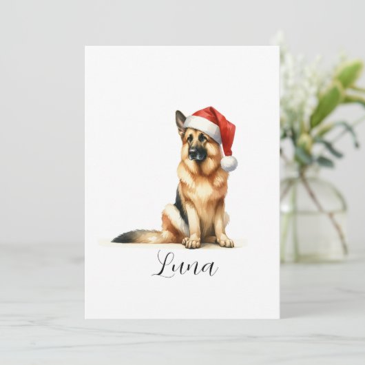 Weihnachtsdeutscher Schäferhund Weihnachtsmannmütz Feiertagskarte (Stehend Vorderseite)