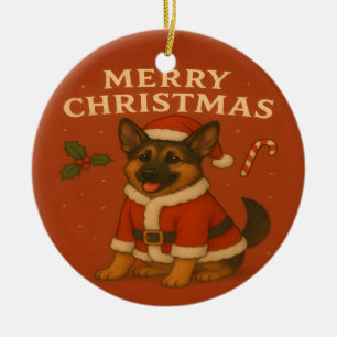 Weihnachtsdeutscher Schäferhund Xmas Santa Hund Keramik Ornament