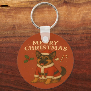 Weihnachtsdeutscher Schäferhund Xmas Santa Hund Schlüsselanhänger