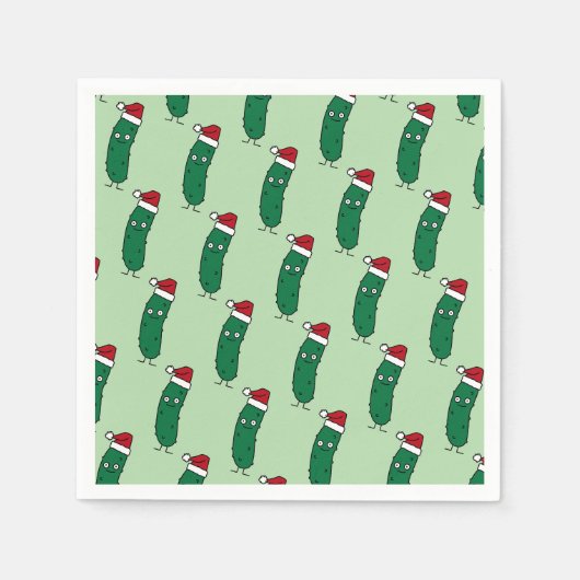 Weihnachtsdillgurke mit einem Weihnachtsmannhut Serviette (Vorderseite)
