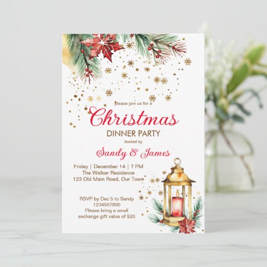 Weihnachtsdinner Party Einladung (Stehend Vorderseite)