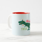 Weihnachtsdino-Dinosaurier lustiges T-Rex Zweifarbige Tasse (Vorderseite Links)
