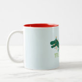 Weihnachtsdino-Dinosaurier lustiges T-Rex Zweifarbige Tasse (Links)