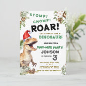 Weihnachtsdino Stomp Chomp Roar Geburtstag Einladung (Stehend Vorderseite)