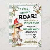 Weihnachtsdino Stomp Chomp Roar Geburtstag Einladung (Vorne/Hinten)