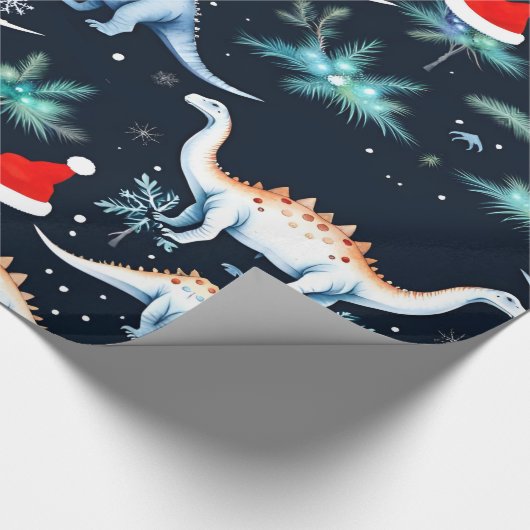 Weihnachtsdinosaurier Geschenkpapier (Ecke)