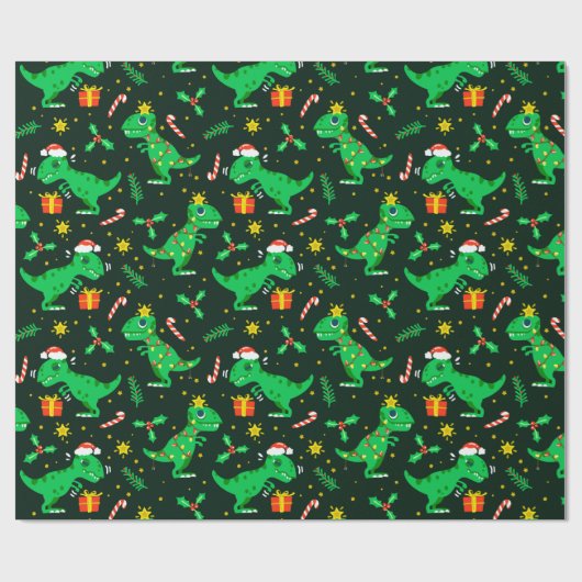 Weihnachtsdinosaurier Geschenkpapier (Flach)