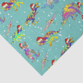 Weihnachtsdinosaurier in Weihnachtsmannmützen Seidenpapier (Detail)