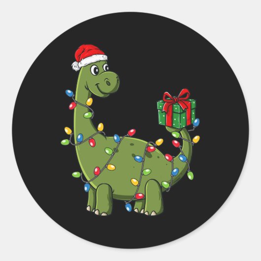 Weihnachtsdinosaurier mit Lights Fun Boys Kinder W Runder Aufkleber (Vorderseite)