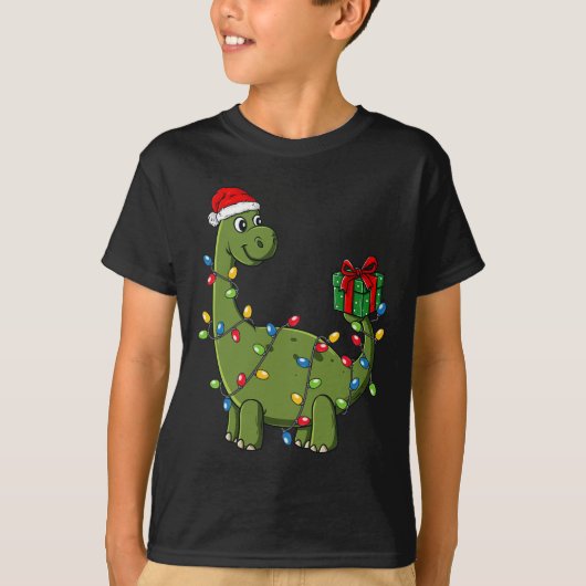 Weihnachtsdinosaurier mit Lights Fun Boys Kinder W T-Shirt (Vorderseite)
