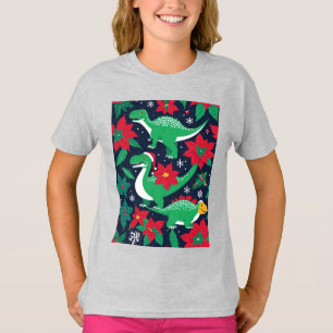 Weihnachtsdinosaurier mit Poinsettias T-Shirt