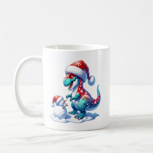Weihnachtsdinosaurier mit süßem Schneemann, Fantas Kaffeetasse (Links)