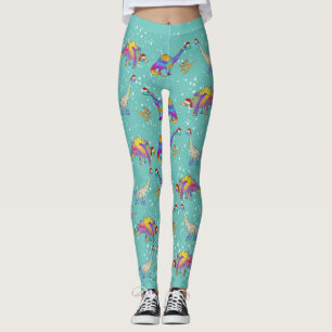 Weihnachtsdinosaurier mit Weihnachtsmannmützen Mus Leggings