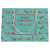 Weihnachtsdinosaurier Muster Name hinzufügen Große Geschenktüte (Vorderseite)