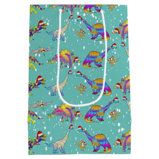 Weihnachtsdinosaurier Personalisiert Mittlere Geschenktüte (Rückseite)