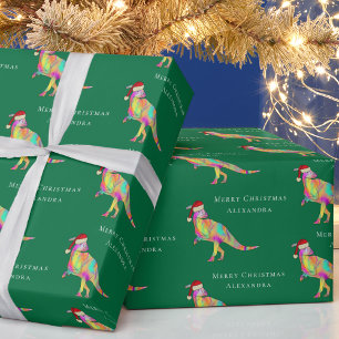 Weihnachtsdinosaurier Personalisierter Mädchenname Geschenkpapier
