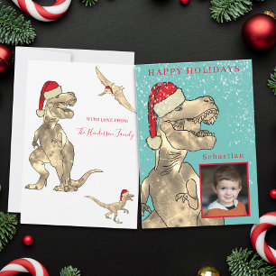 Weihnachtsdinosaurier personalisiertes Foto Feiertagskarte