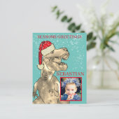 Weihnachtsdinosaurier Personalisiertes Foto Feiertagspostkarte (Stehend Vorderseite)