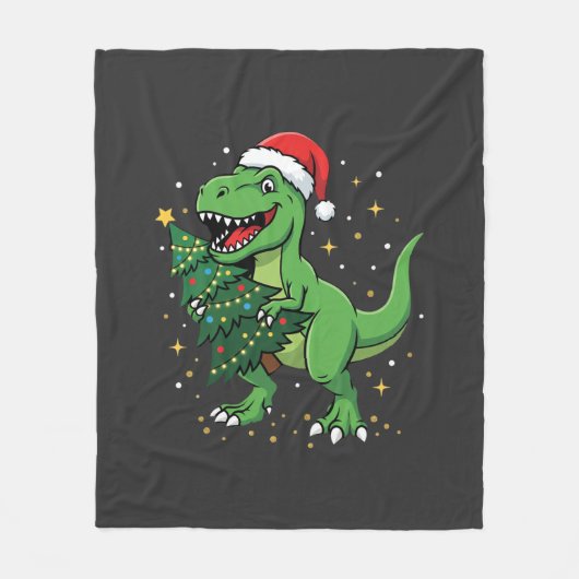 Weihnachtsdinosaurier Santa T Rex Fleecedecke (Vorderseite)