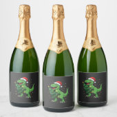 Weihnachtsdinosaurier Santa T Rex Schaumweinetikett (Flaschen)