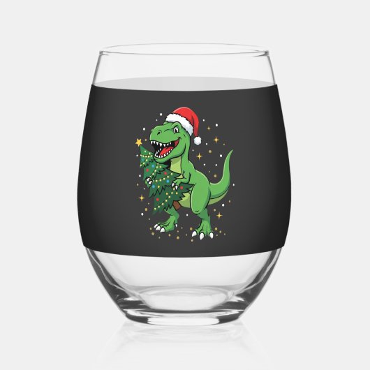 Weihnachtsdinosaurier Santa T Rex Weinglas Ohne Stiel (Vorderseite)