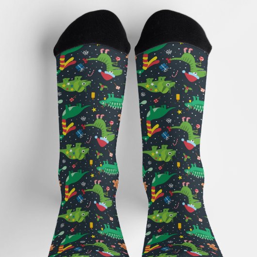 Weihnachtsdinosaurier Socken (Oben)