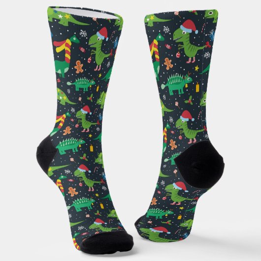 Weihnachtsdinosaurier Socken (Gewinkelt)