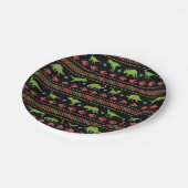 Weihnachtsdinosaurier-Strick bestickte Fair Isle Pappteller (Schrägansicht)