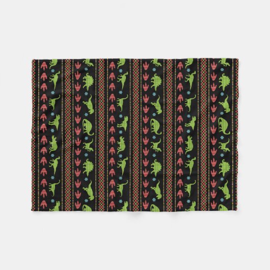 Weihnachtsdinosaurier-Strick gestickte angemessene Fleecedecke (Vorderseite (Horizontal))