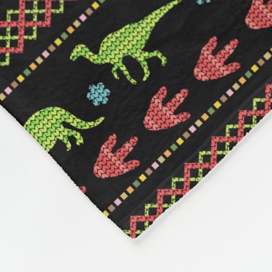 Weihnachtsdinosaurier-Strick gestickte angemessene Fleecedecke (Ecke)