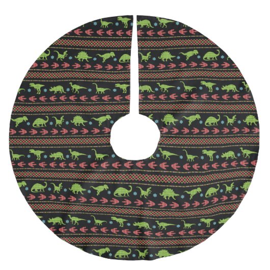 Weihnachtsdinosaurier-Strick gestickte angemessene Polyester Weihnachtsbaumdecke (Vorderseite)