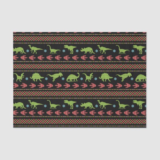 Weihnachtsdinosaurier-Strick gestickte angemessene Seidenpapier (Vorderseite)