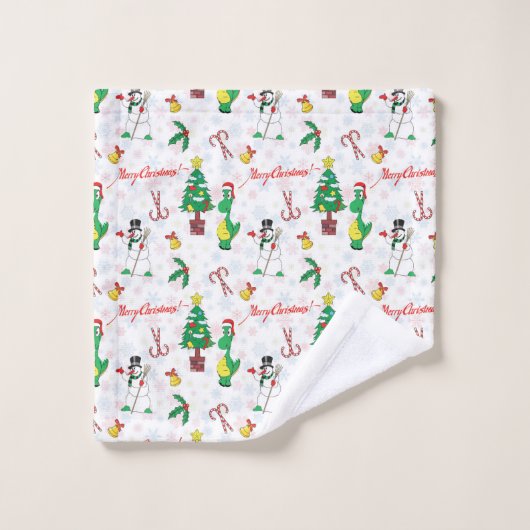 Weihnachtsdinosaurier und Schneemann Badhandtuch Set (Waschlappen)