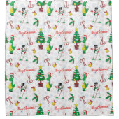 Weihnachtsdinosaurier und Schneemann Duschvorhang (Vorderseite)