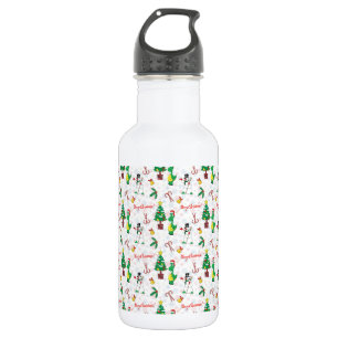 Weihnachtsdinosaurier und Schneemann Edelstahlflasche